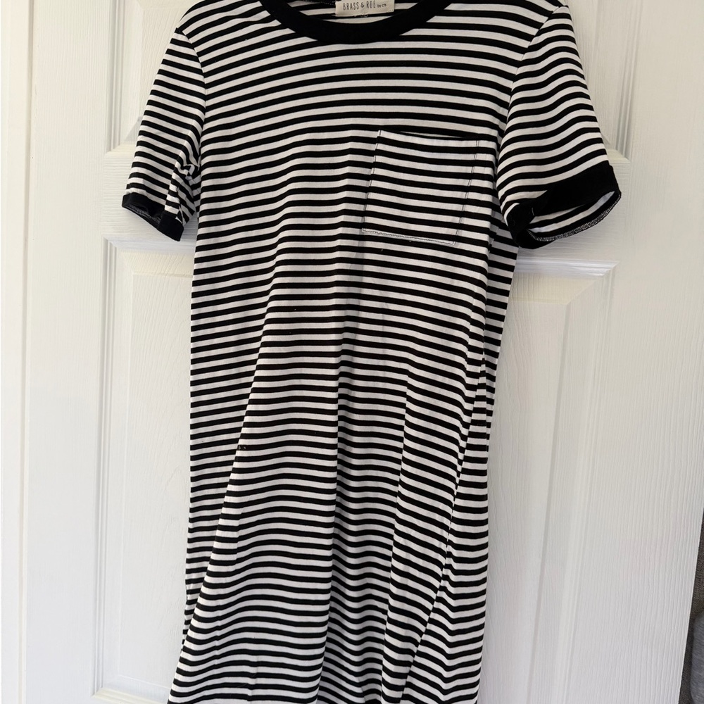 BRASS & ROE Black & White Striped Tee Midi Dress